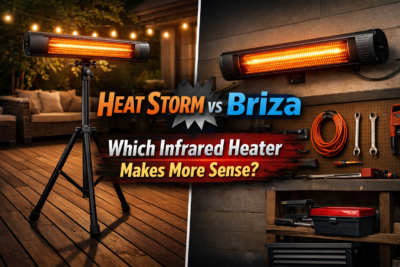 Heat Storm vs Briza infrared heater comparison graphic.