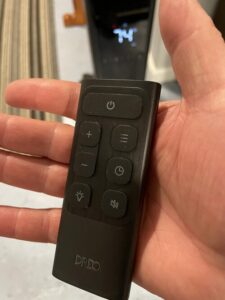 Dreo DR-HSH011 remote control with power, temperature, timer, mode, display, and mute buttons
