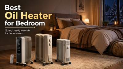 Cozy bedroom with oil-filled radiator heaters for quiet warmth.