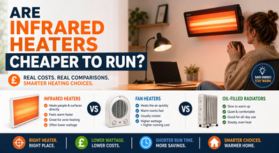 Infrared heater vs fan heater vs oil-filled radiator cost comparison preview image.