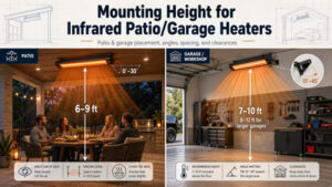 Infrared patio and garage heater mounting height guide image