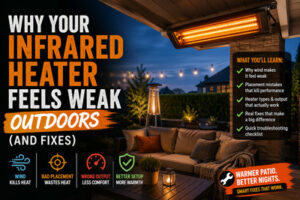 Why infrared heater feels weak outdoors on a covered patio at night