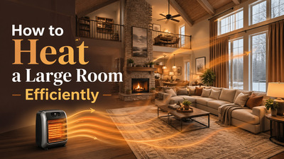 Large room with warm airflow from a portable heater.